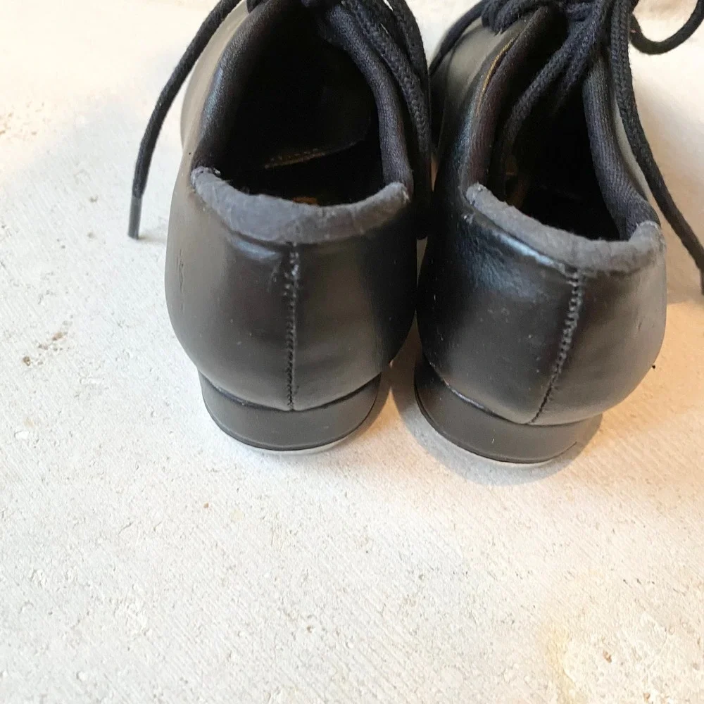So Danca Kids Black Leather Lace Up Tap Shoes Size 7.5‎ Medium